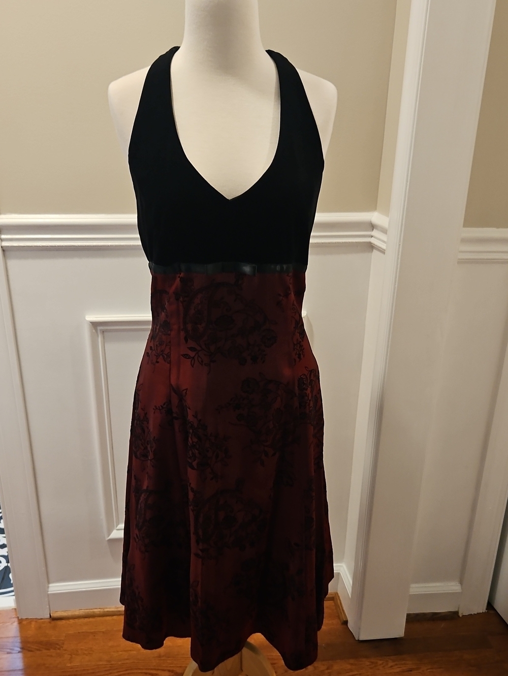 Black & Burgundy Floral Halter Dress
